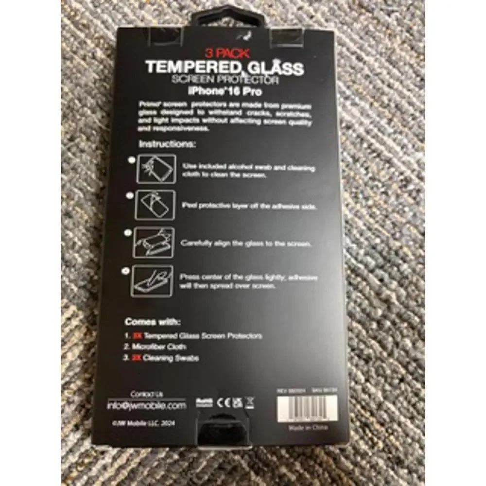 PBMQ Tempered Glass Screen Protector for iPhone 16 Pro - 3 Pack